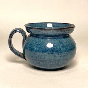 Vintage Handcrafted Pottery Mug Round Blue Glossy Artist Signed Dated 1994